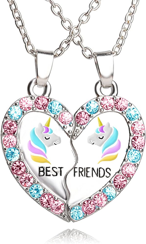 MJartoria BFF Necklace for 2, Best Friend Necklaces Cute Design Valentines Day Gifts Matching Heart Pendant Friendship Necklaces