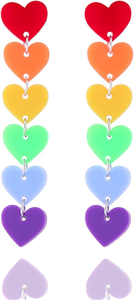 LGBT Colorful Rainbow Heart Acrylic Earrings for Women Men Girls Long Tassel Lightweight Resin Layered Love Heart Shaped Lesbian Gay Pride Dangle Drop Earrings for Unisex Birthday Party Holiday Jewelry Gifts