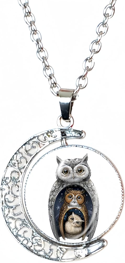 Owl Gifts Animal Necklace Jewelry For Women Men Teen Girls Boys Crescent Half Moon Pendant Necklace