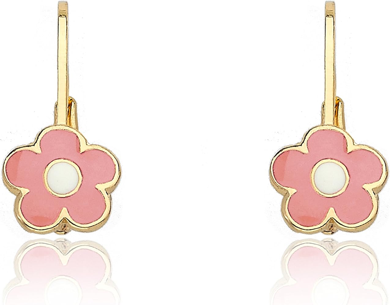 Little Miss Twin Stars Girls Earrings - 14k Gold Plated Flower Leverback Earring - Hypoallergenic and Nickel Free For Sensitive Ear