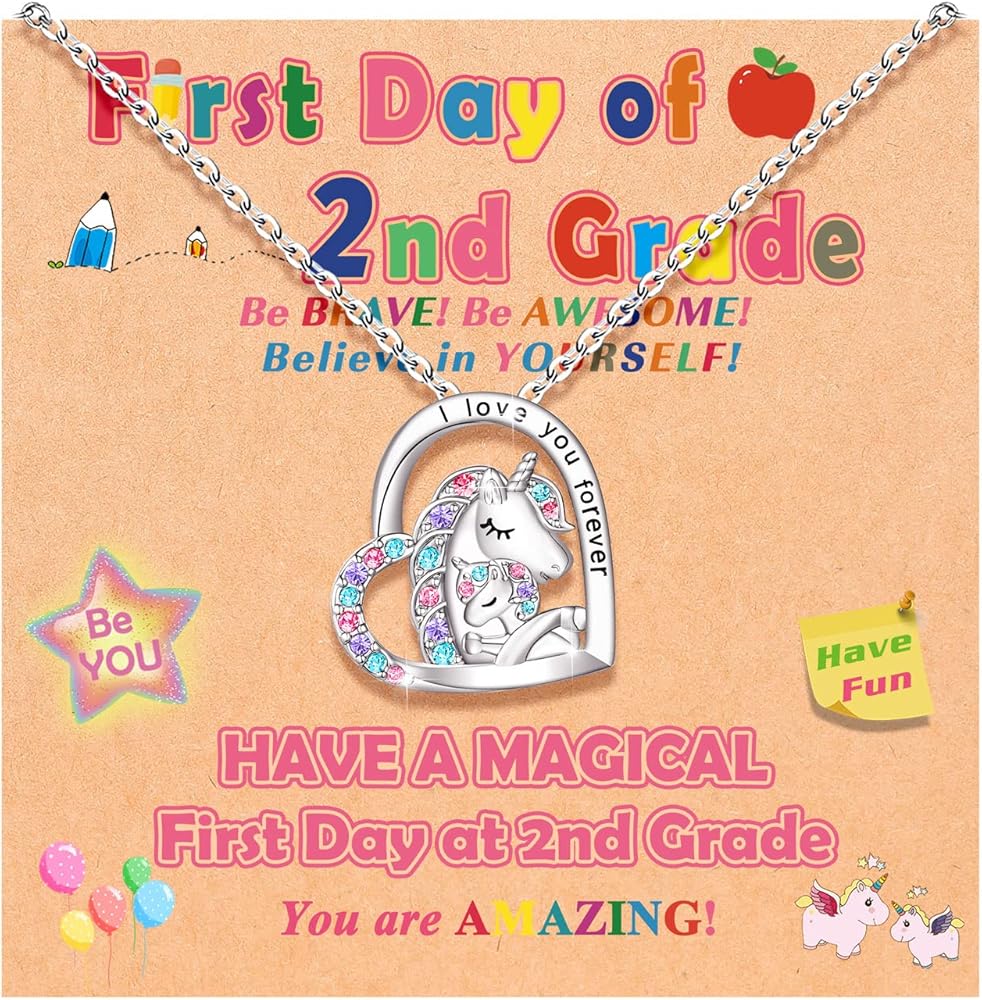 UPROMI First Day of Pre k/Kindergarten/1st Grade/2nd Grade Gift, Unicorn Necklace Back to School Gifts for Girls Daughter Granddaughter Niece