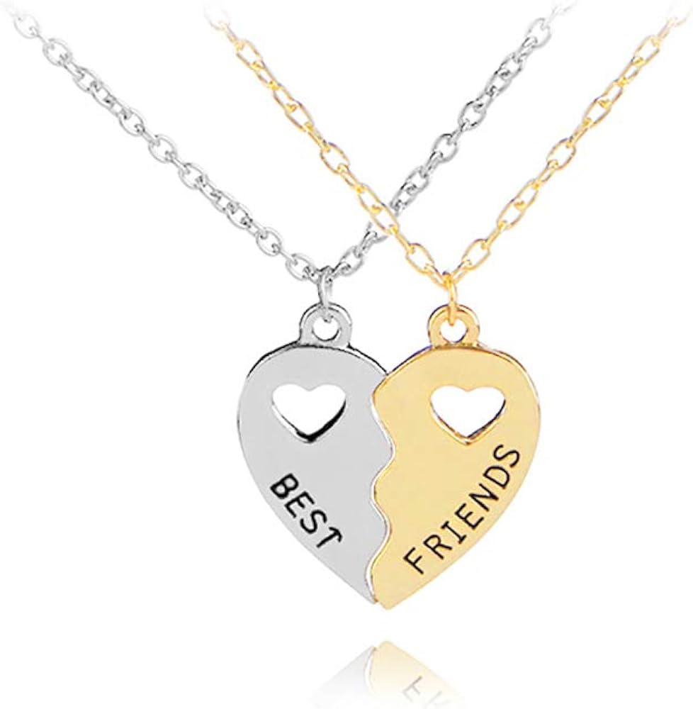 Necklace For Women,Exquisite Girls Friendship Necklace Split Hollow Heart Shape Pendant Jewelry - Golden + Silver