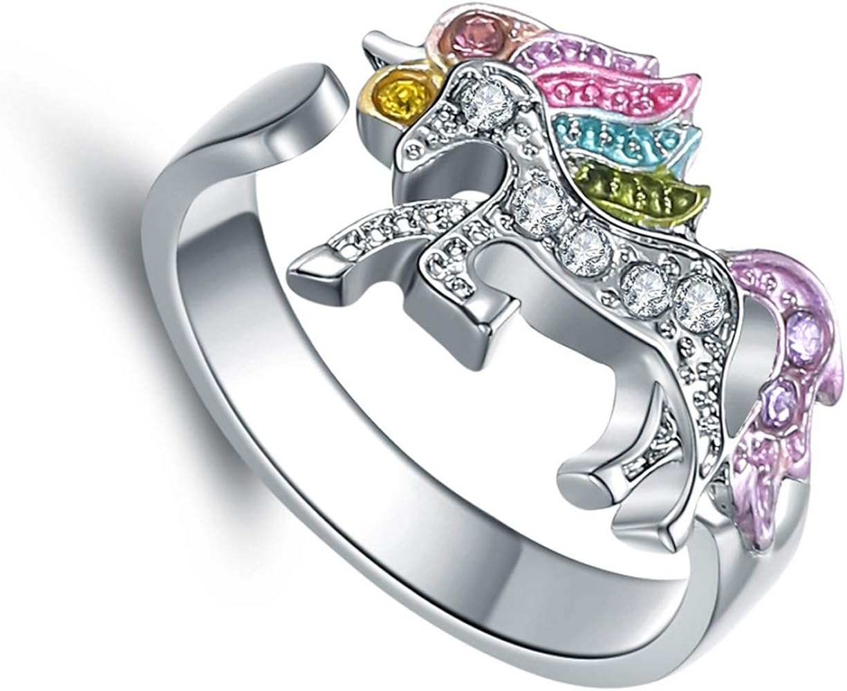 Unicorn Jewelry for Girls Gifts for Granddaughter Adjustable Unicorn Ring Gifts Silver Tone Rainbow Unicorn