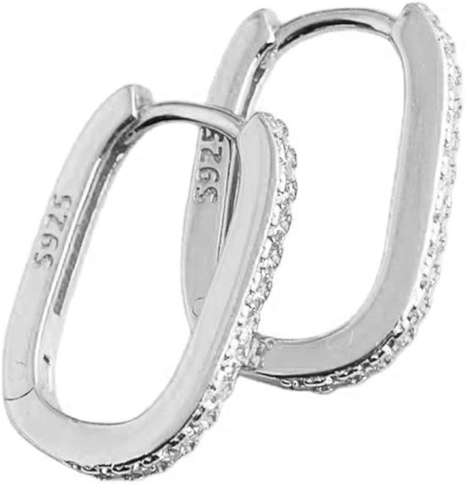 Fashion CZ Oval Small Hoop Earrings Sterling Silver 925 for Women Girls Cubic Zirconia Crystal Diamond Cartilage Huggie Hoops Cuffs Earring Studs Hypoallergenic Dainty Jewelry Gifts