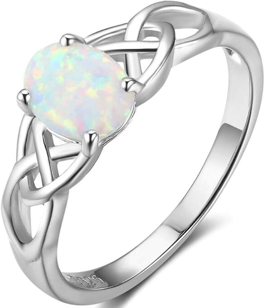 Jude Jewelers Stainless Steel Celtic Knot Oval Shaped Created Fire Opal Wedding Engagement Anniversary Ring