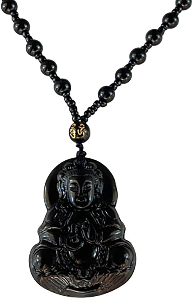 Real Laughing Buddha Black Jade Stabilized Turquoise Bodhisattva Amulet Talisman Pendant 24" Bead Necklace Carved Long Large Boho Chain Genuine Certified Grade A Jadeite Hand Crafted, Jade Medallion