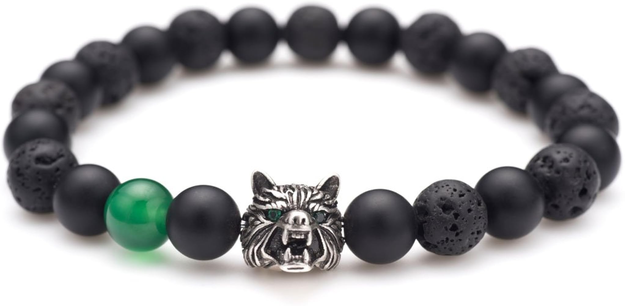 Viking Wolf Head Charm Healing Crystal Stress Relief Energy Stone Beaded Bracelet