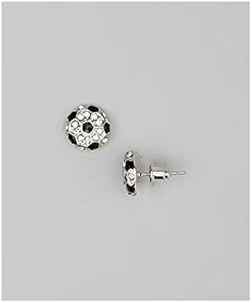 Lux Accessories Kids Girls Black Soccer Futbol F·tbol Pave And Enamel Ball Stud Earrings