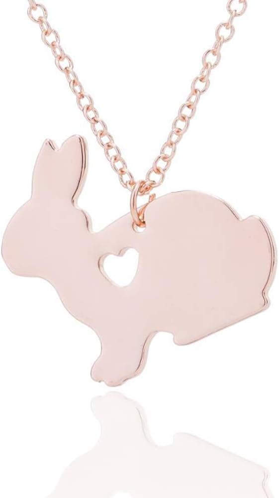 Eiffy Cute Animal Rabbit Charm Choker Necklace Natural Bunny Heart Stud Earring for Girls Hypoallergenic Jewelry