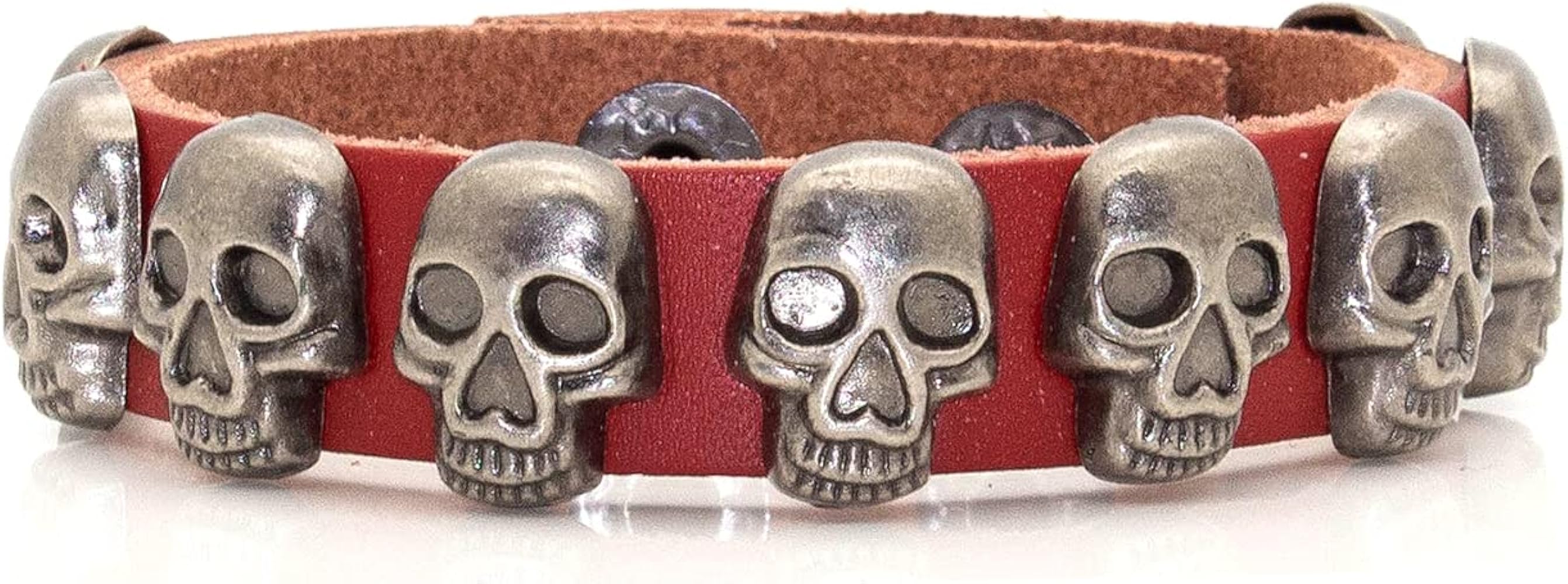 Xusamss Punk Rock Alloy Buckle Leather Wristband Skull Cuff Bracelet,7.5" Wrist