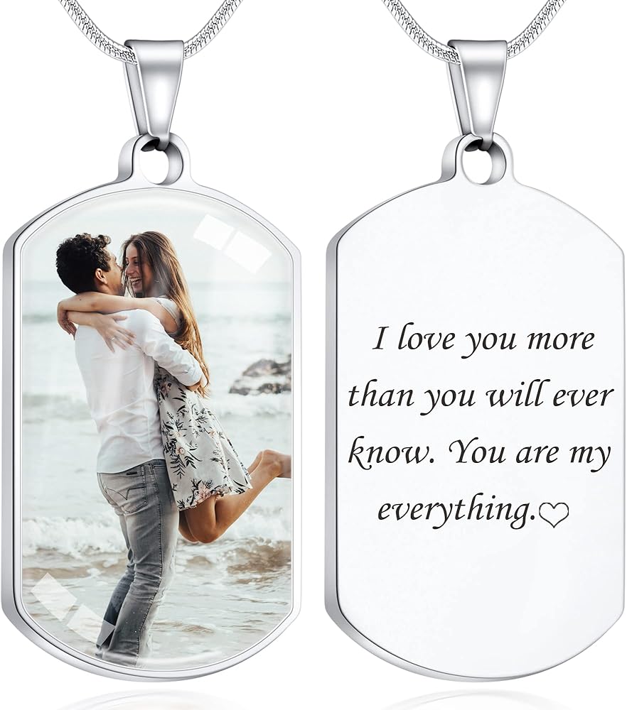 Bivei Personalized Photo Dog Tag Necklaces, Custom Engraved Text Stainless Steel Pendant Necklace with Picture for Men & Women