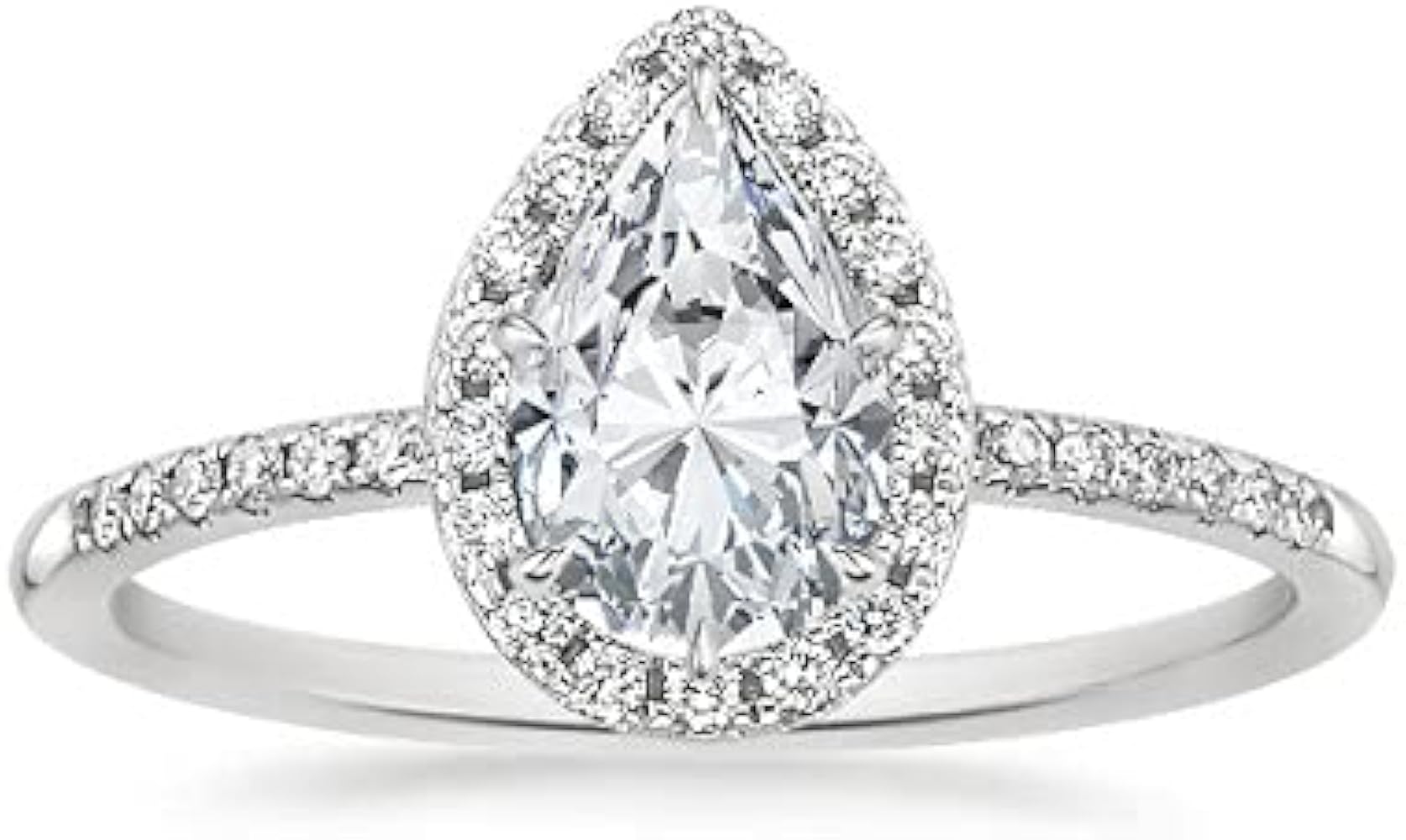 Pear Cut Cubic Zirconia Halo Engagement Ring For Womens & Girls 14k White Gold Plated 925 Sterling Silver.