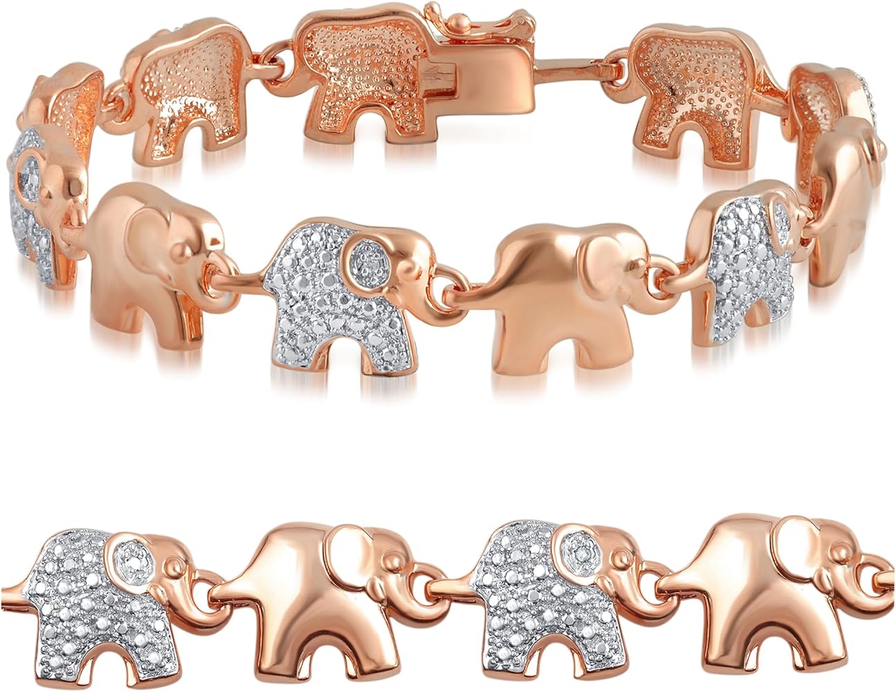 Beyond Brilliance Cute Elephant Round Cut Natural Diamond Link Tennis Bracelet (I-J, I3) in Rose Gold or Yellow Gold Plated | Fine Jewelry | Gift Box Included