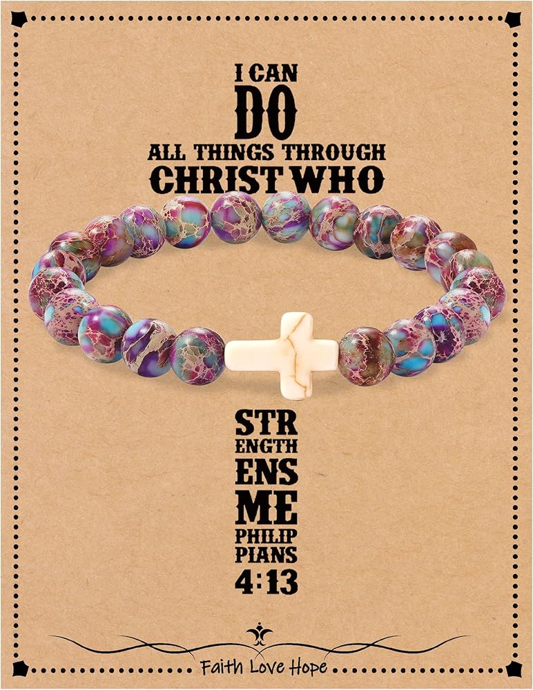 Christian Gifts for Women Cross Bracelets Imperial Nature Stone Bead Bracelet Confirmation Baptism Gifts for Teen Girls Easter Basket Stuffers for Teens Christmas Religious Jewelry