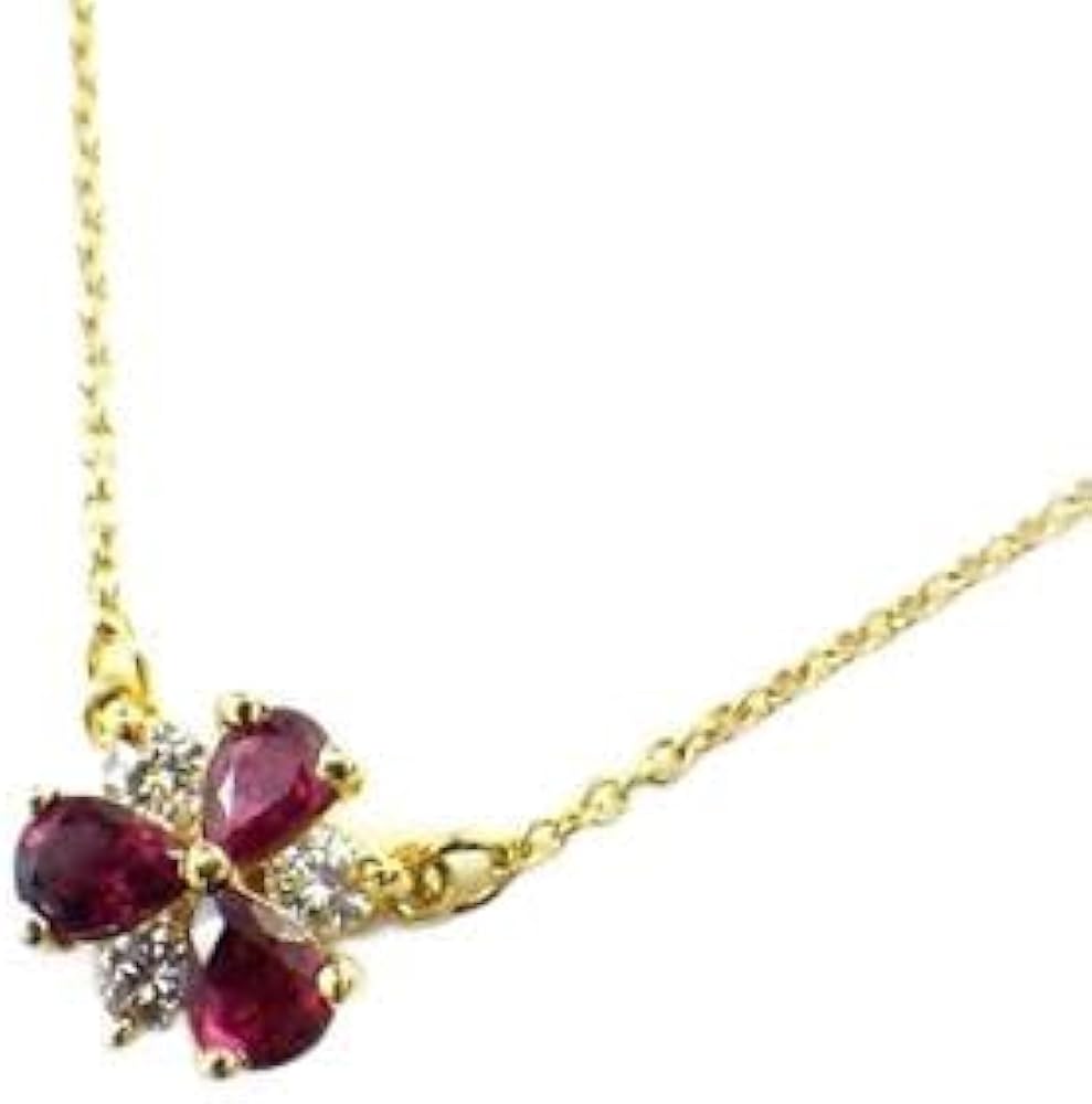 2 Ct Pear Cut Ruby & Diamond Flower Pendant 14K Yellow Gold Plated 18" Chain