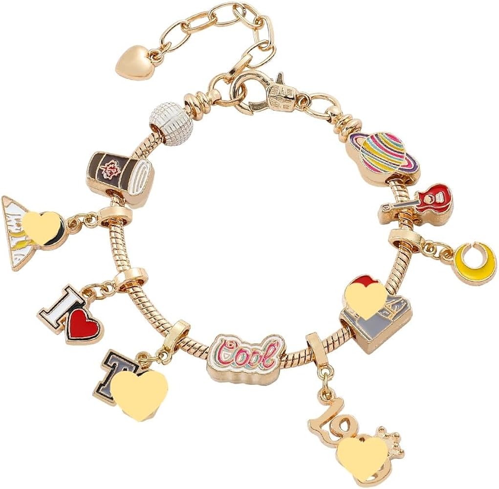 Charm Bracelet Set, Gold-plated Chain Jewelry Bracelet for Women Girls Fans Gift