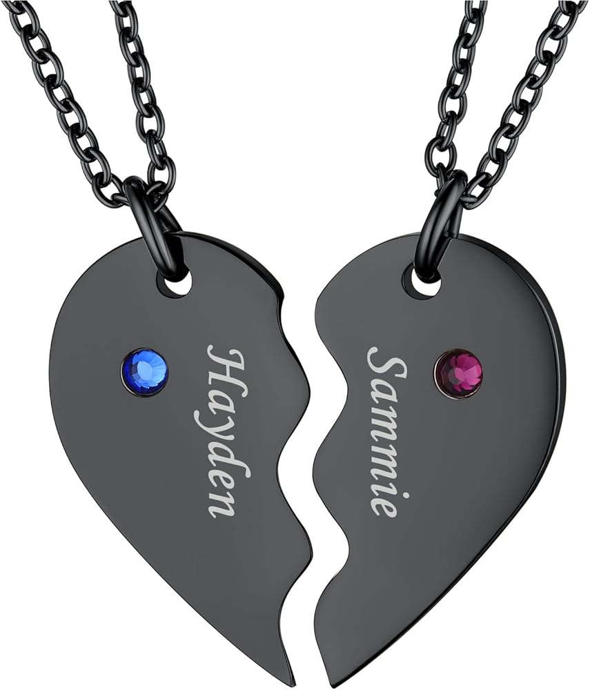 FindChic Personalized Matching BFF Necklace for 2/3/4/5/6 Puzzle Name Heart Pendant Stainless Steel Couple Necklace Set Customized Necklaces for Teen Girls