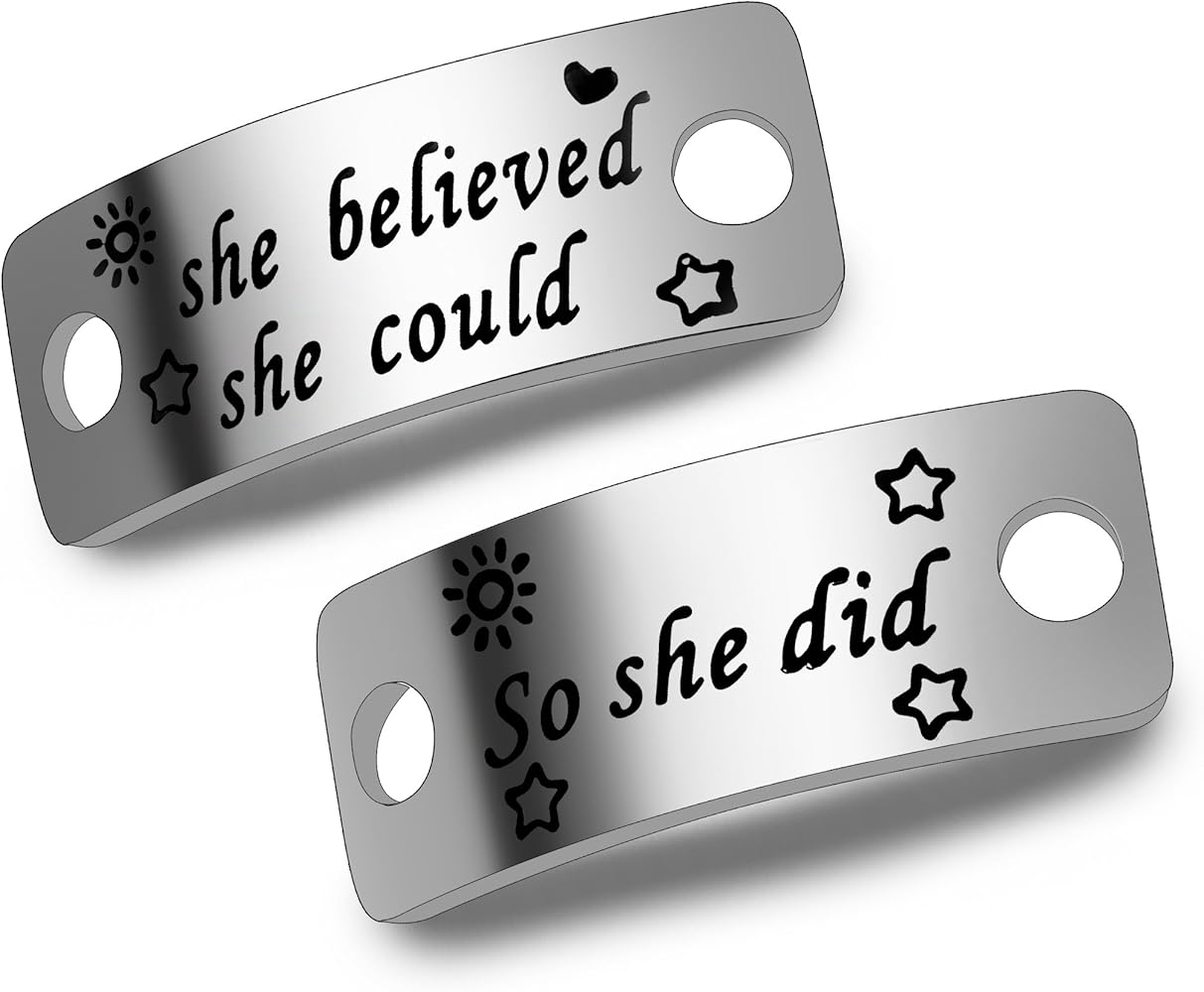 ENSIANTH She Believed She Could So She Did Shoe Lace Tag Sports Jewelry Inspirational Gift Trainer Tags Gift For Runner