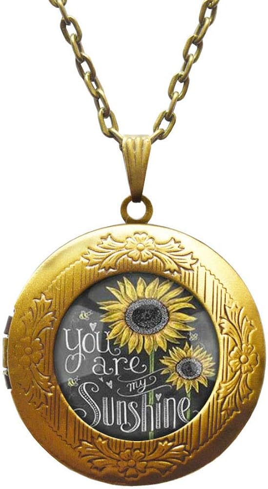 Sunflower Locket Necklace Small Sunflower Jewelry Sunflower Locket Pendant Silver Sunflower Charm Flower Locket Necklace Bridesmaid Locket Necklace Flower Girl Gift,AE0107