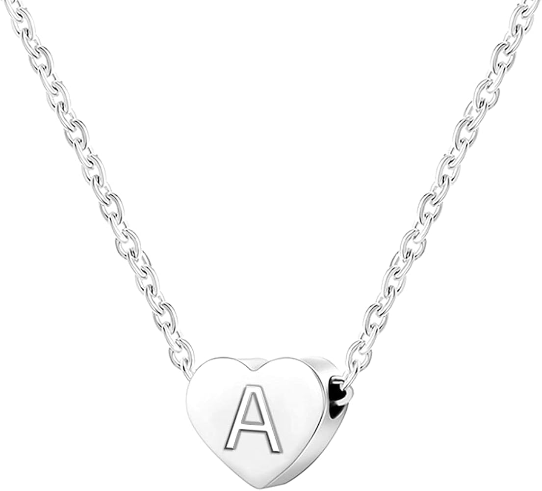 Jude Jewelers Stainless Steel Heart Shaped Alphabet Initial Letters Charm Collar Statement Pendant Necklace