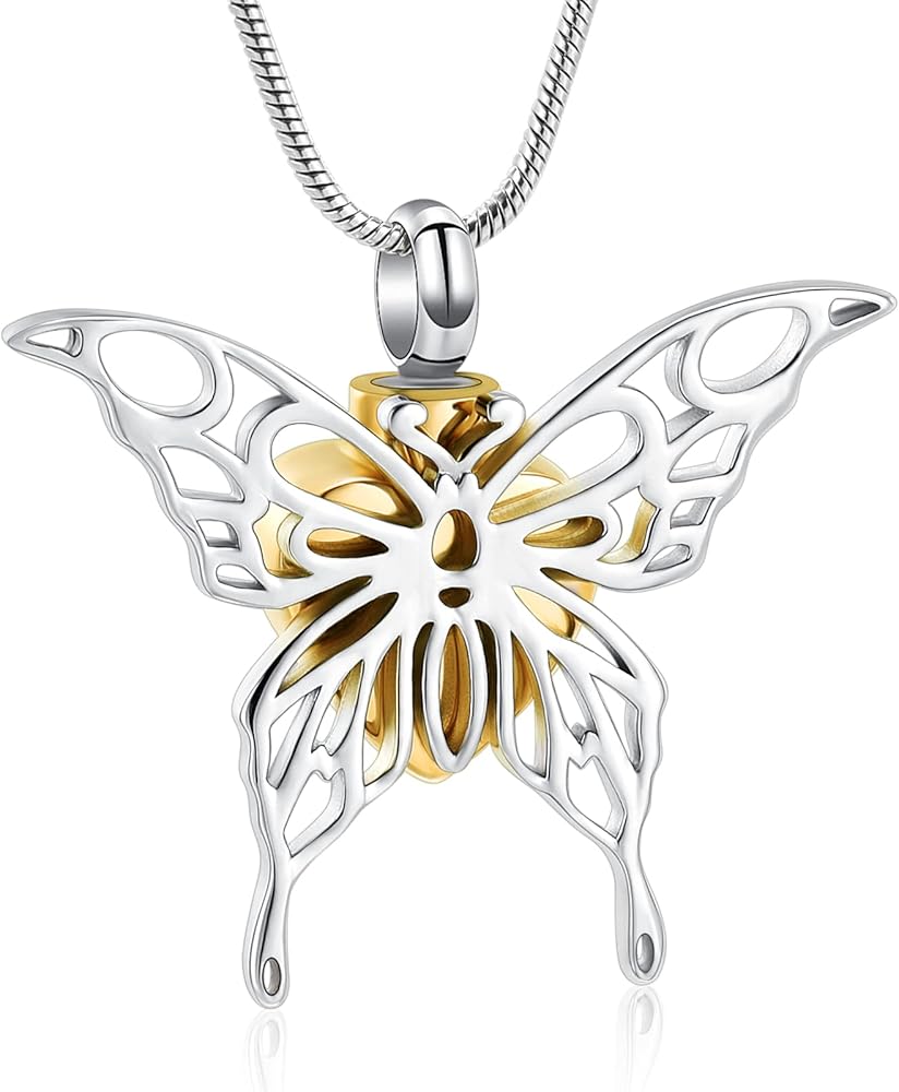 Cremation Jewelry Urn Necklace for Ashes Butterfly with Heart Charm Heart Eternity Stainless Steel Cremation Necklace