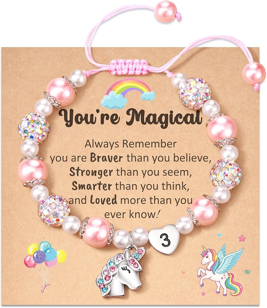 HGDEER Unicorns Gifts for Girls, Adjustable Pink White Pearl Unicorn Bracelet Birthday Christmas Gifts for Daughter Niece Granddaughter Graduation Gifts for Girls