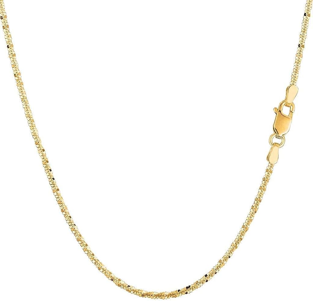 10K SOLID Yellow or White Gold 1.5mm Shiny Diamond-Cut Shiny Sparkle Chain Necklace Or Bracelet for Pendants and Charms with Lobster-Claw Clasp (10" 16" 18" or 20" inch)