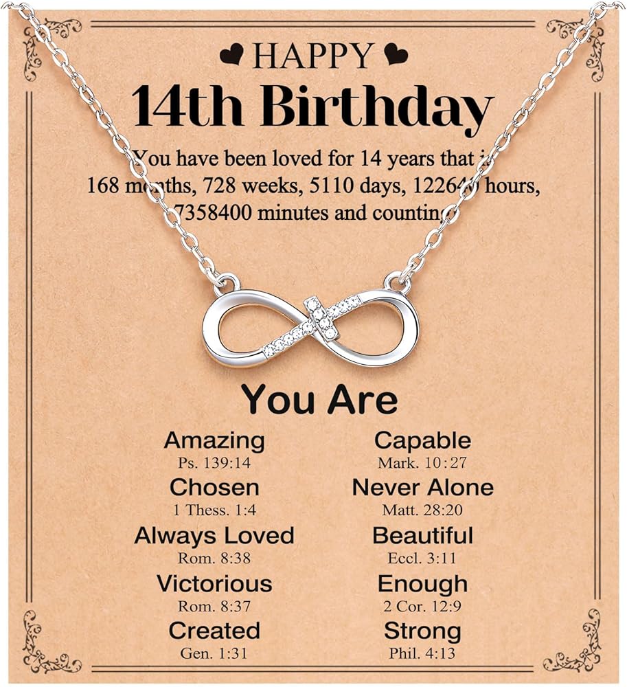 UNGENT THEM Happy 12th 13th 14th 16th 18th 21st Birthday Gifts, Love is Forever Infinity Cross Necklace Religious Birthday Presents for Women Her