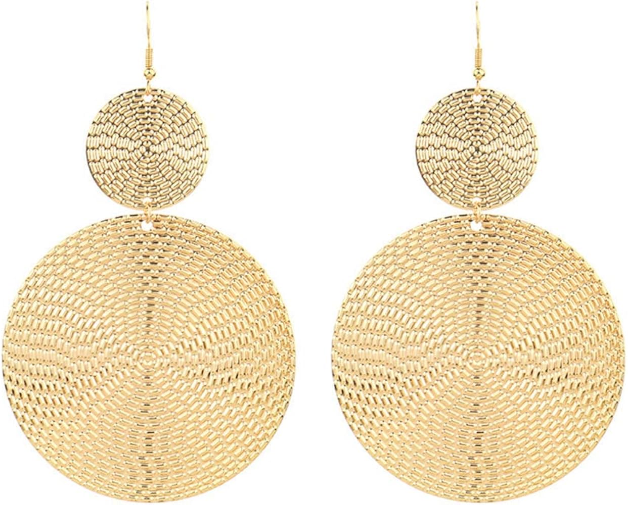 Large Geometric Double Round Disc Dangle Drop Earrings Minimalist Irregular Texture Big Circle Teardrop Earrings for Women Girls Jewelry Gift