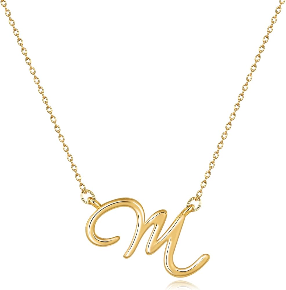 Cursive Initial Necklaces for Women Girls,18K Gold Filled Personalized Monogram Name Letter Necklace Jewelry Gifts