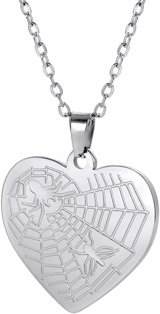 Jude Jewelers Stainless Steel Heart Shaped Spider Web Style Biker Party Statement Pendant Necklace