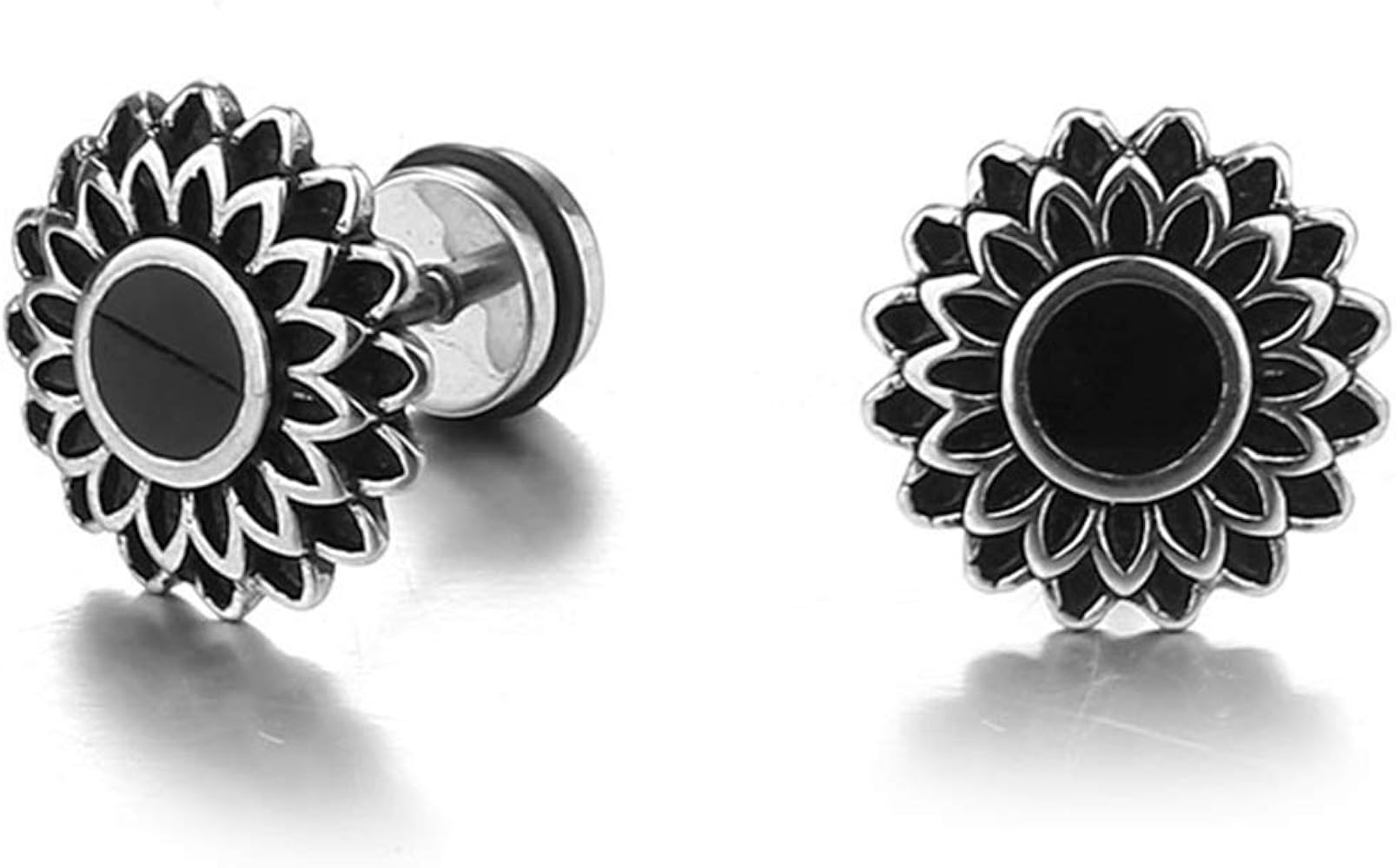 Vintage Style Stainless Steel Sun Flower Shape Screw Black Cocktail Party Stud Earrings