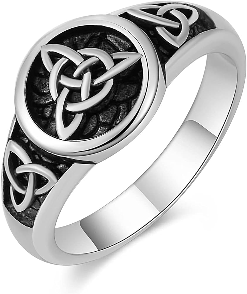 HZMAN Triquetra Trinity Knot Stainless Steel Irish Celtic Knot Ring Jewelry Gift