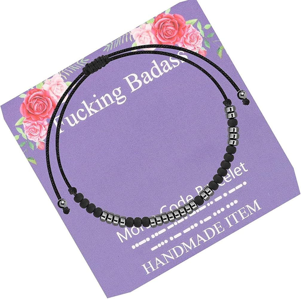 FEELMEM Fucking Badass Morse Code Bracelet Soul Sister Inspirational Morse Code Best Friend Encouragement Gift