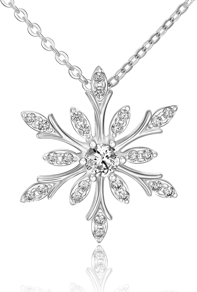 Snowflake Necklace for Women Sterling Silver Cubic Zirconia Snowflake Pendant with Adjustable 18-20 inch Chain, Christmas Jewelry for Teen Girls Mom Girlfriend