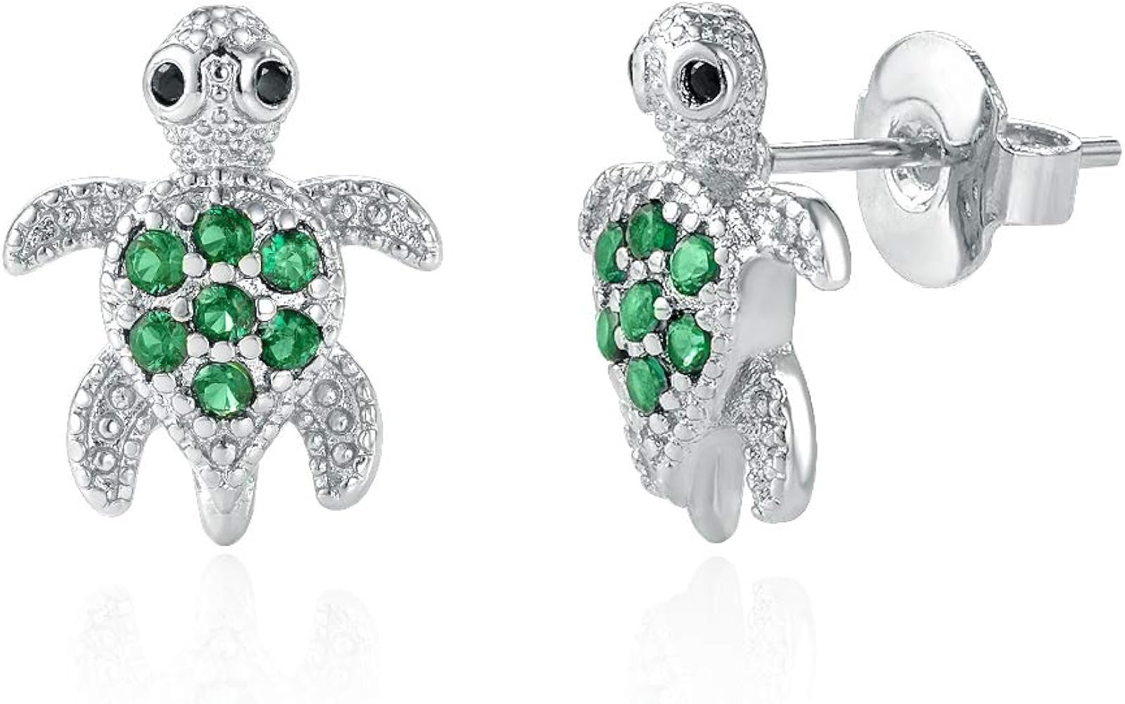 KINGSIN Silver Hypoallergenic Sea Turtle Stud Earrings with Green Cubic Zirconia Jewelry Gifts for Girl Women