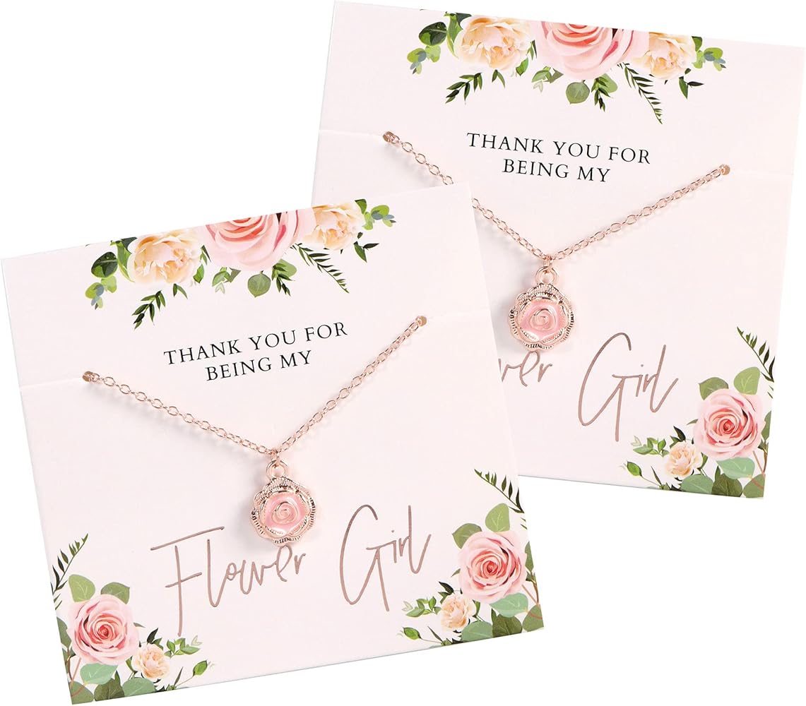 Pop Fizz Designs Flower Girl Gift - Flower Girl Necklace (Set of 2) | Girls' Jewelry | Flower Girl Necklace | Flower Girl Gifts from Bride