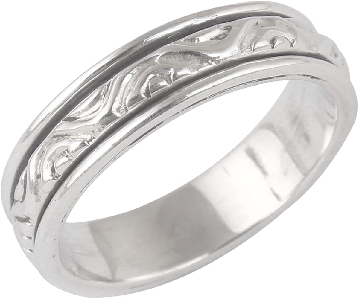 Wave Design Spinner ring Spinning Anxiety Fidget ring Silver jewelry