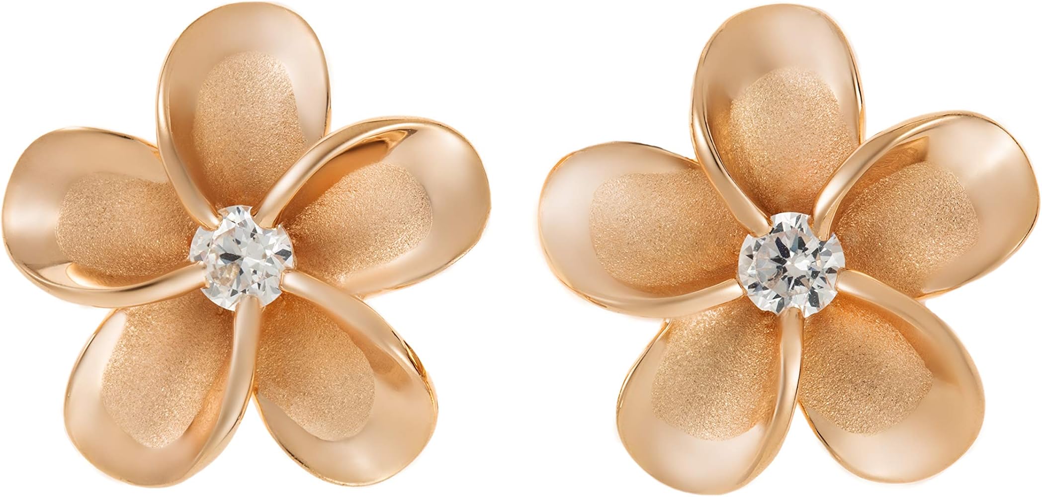 925 Sterling Silver 14K Gold Plated Hawaiian Plumeria Flower Stud Post Earrings with Cubic Zirconia 8mm 10mm 12mm 15mm Nickel Free Hypoallergenic for Sensitive Skin Gift Box Included