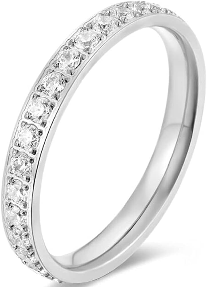 Jude Jewelers 3mm Stainless Steel Cubic Zircon Filled Stackable Eternity Wedding Band Ring