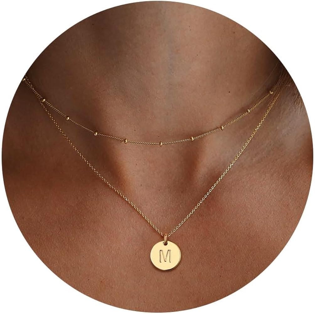 M MOOHAM Gold Necklaces for Women Trendy - Personalized Pendant Necklace, Dainty Satellite Chain | 14K Gold Plated Necklace Letter A-Z Necklaces for Women Trendy | Birthday Gifts for Her