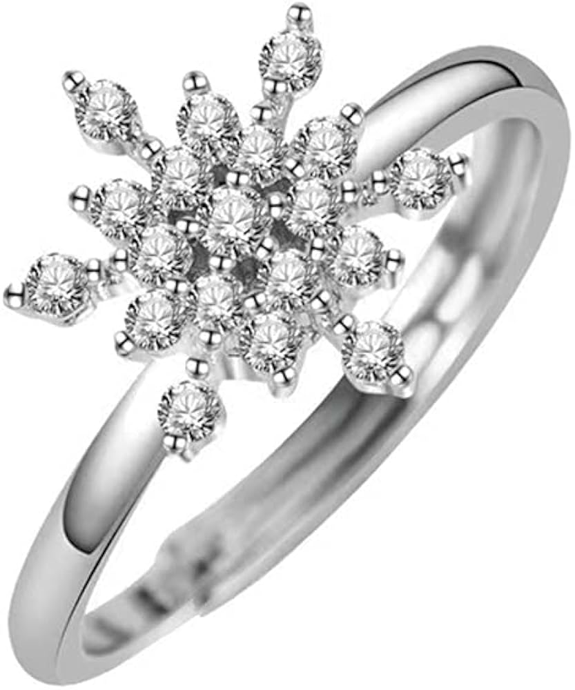 Christmas Snowflake Open Band Rings for Women Girls Cubic Zirconia Stress Relief Spinner Anxiety Tail Finger Coil Rotate Freely Inspirations Stacking Ring Adjustable Charm Birthday Xmas Jewelry Gifts