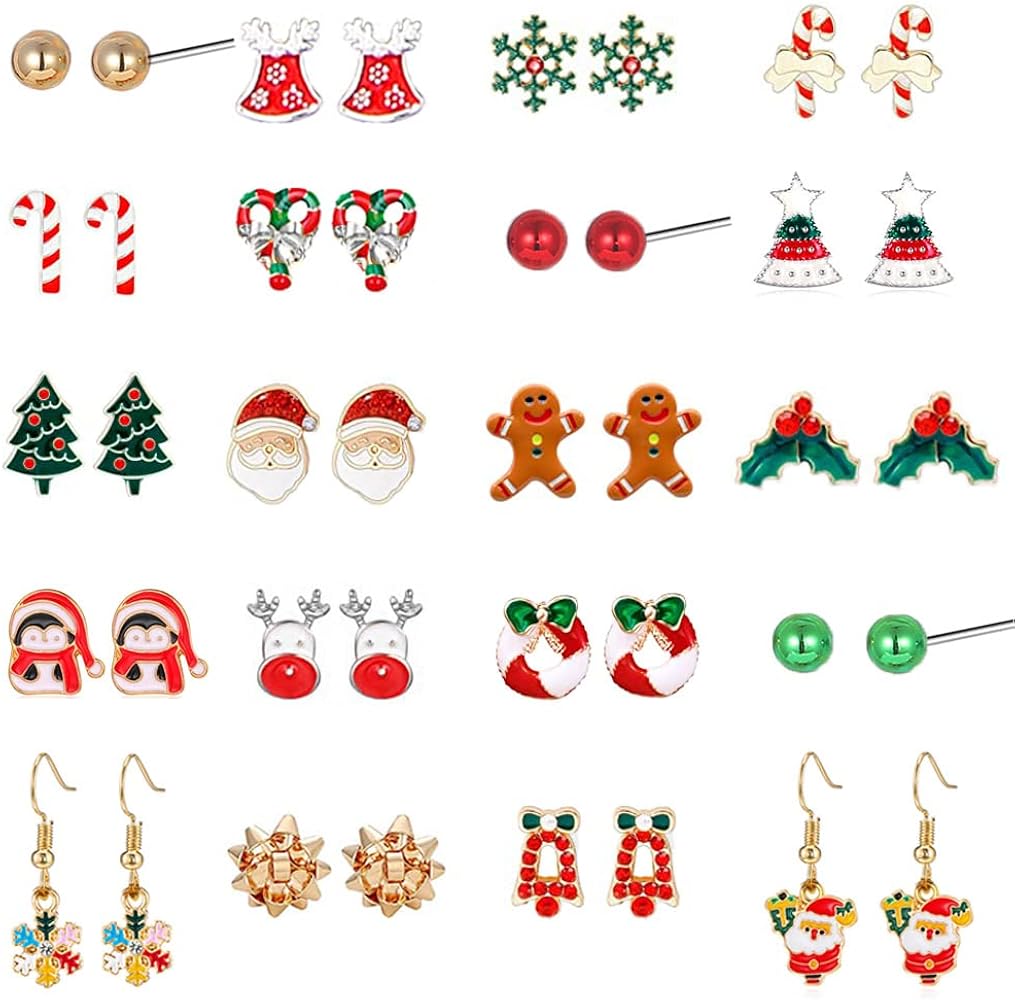 20 Pairs Hypoallergenic Christmas Earrings for Girls Cute Stud Earrings Sets Christmas Earrings for Women Teen Girls Christmas Earrings Bulk Holiday Jewelry Winter Earrings