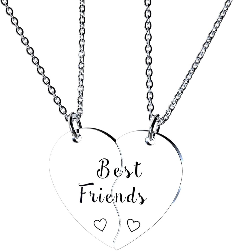 2 PCS BFF Necklace Gift Best Friends Forever Always Angel Together Forever Never Apart Puzzle Heart Pendant Set of 2 Gifts Friendship Handmade Jewelry for His and Her