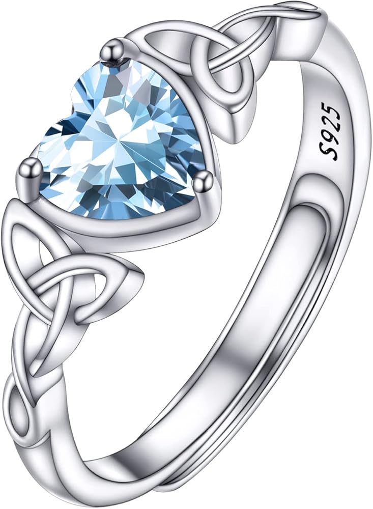 PROSILVER 925 Sterling Silver Celtic Knot Heart Ring for Women, Birthstone Jan-Dec Available, Gorgeous Cubic Zirconia Ring, Adjustable Ring, Come with Box