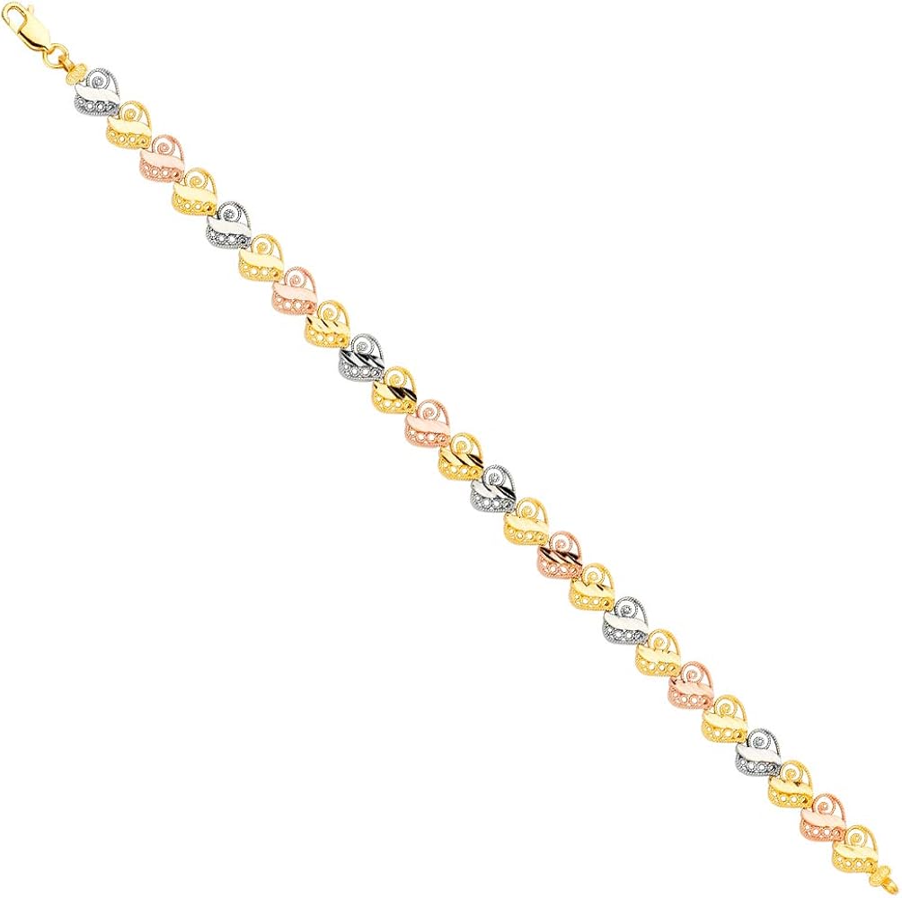 14KY Tri Color Bracelet - 7.5" | Gold Chain Bracelet for Women and Men | Solid Gold Bracelets for Womens Mens Girls Boys 14k Real | Birthday Valentines Gifts For Adults | Weight 7 | Jewelry Gift Box