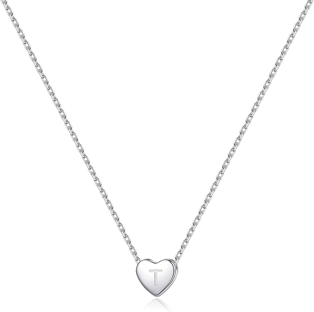 MONOOC Heart Initial Necklaces for Women Girls - S925 Sterling Silver Necklaces for Teen Girls Heart Necklace Tiny Letter Necklaces for Girls Kids Jewelry Teen Girl Gifts