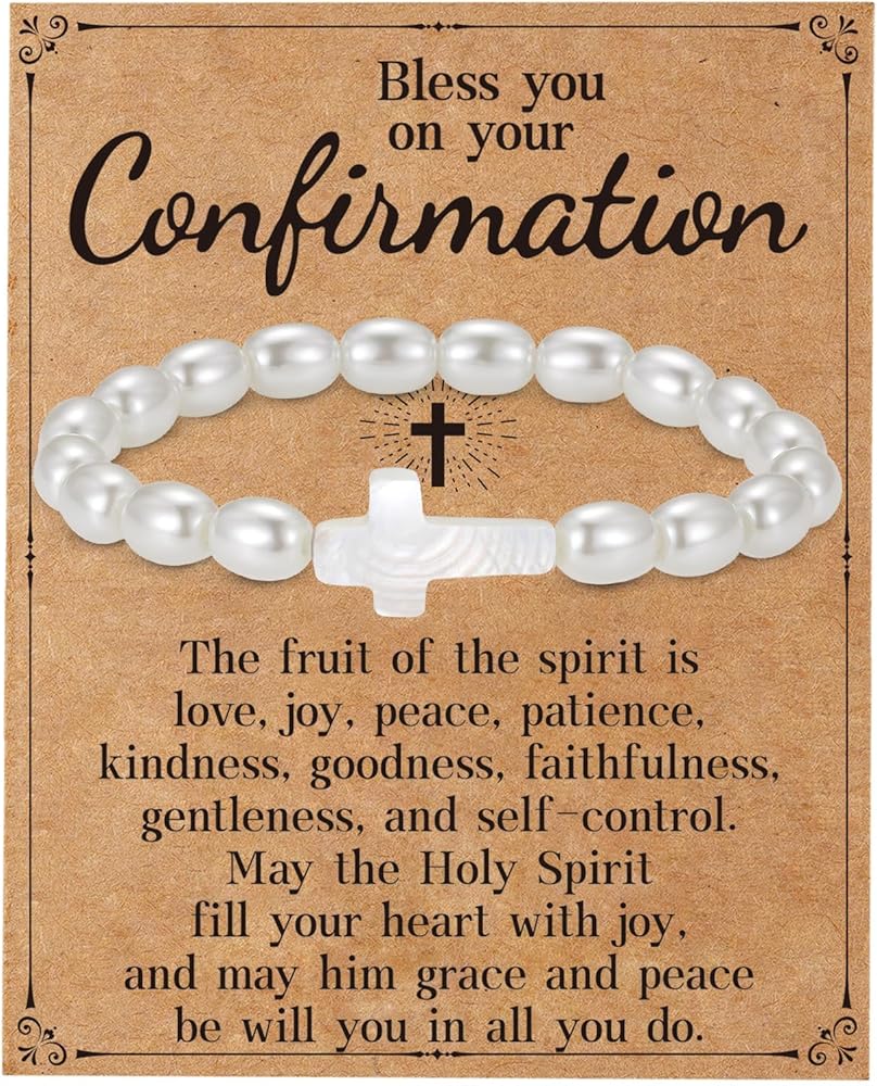 First Communion/Confirmation Gifts for Teen Girls, Cross Charm Bead Stretch Bracelets Christian Jewelry Teenage Girls