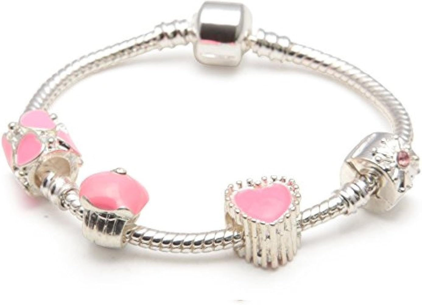 Childrens 'Love And Kisses' Silver Plated Charm/Bead Bracelet.