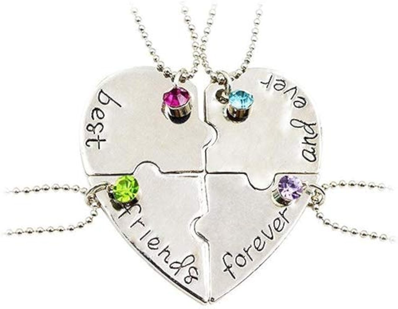 Fine necklace for girls,4Pcs/Set Best Friend BFF Friendship Puzzle Rhinestone Heart Matching Necklace